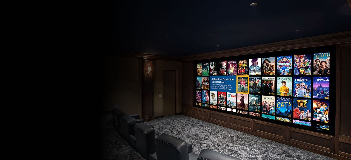 Dedicated home cinema with timber-slatted acoustic walls and concealed lighting