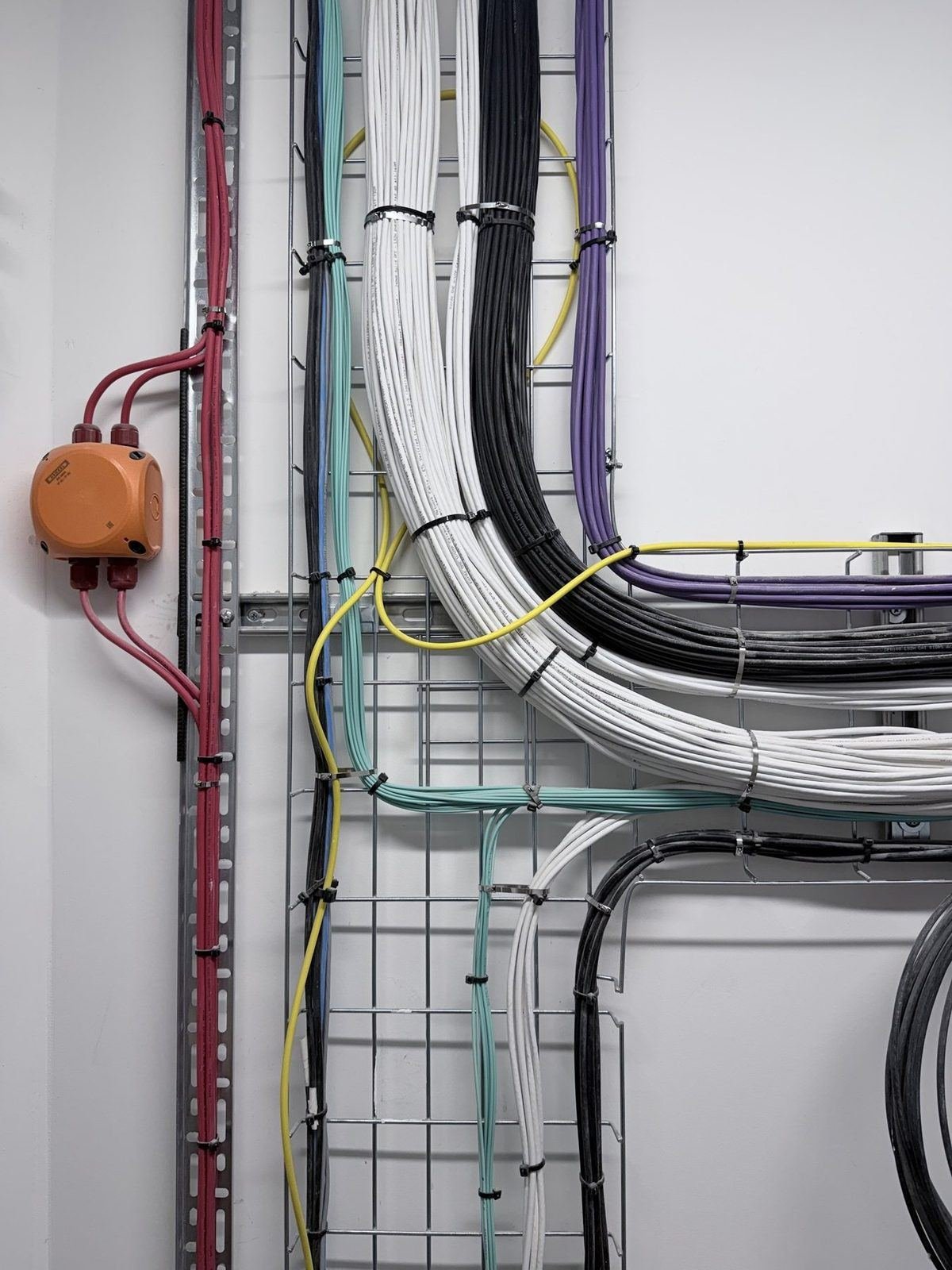 Structured cabling neatly dressed into a home equipment rack